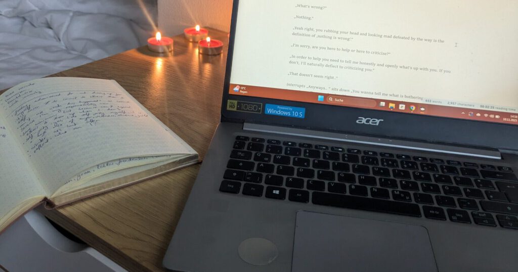Writing and Essays on computer screen
