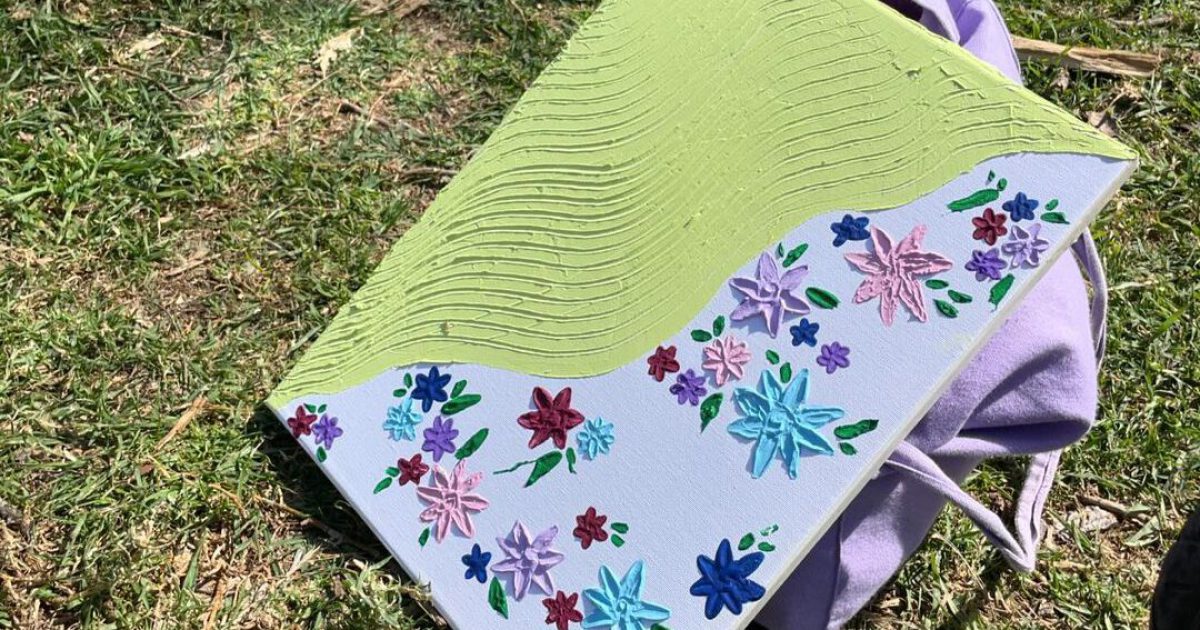 Textured painting with flowers